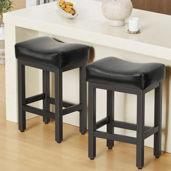 24-Inch Bonded Leather Counter-Height Bar Stools — Set of 2 (Square Seat)