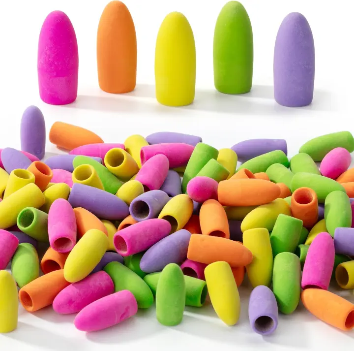 Pencil Top Erasers — 120-Pack Multicolor Latex-Free Caps